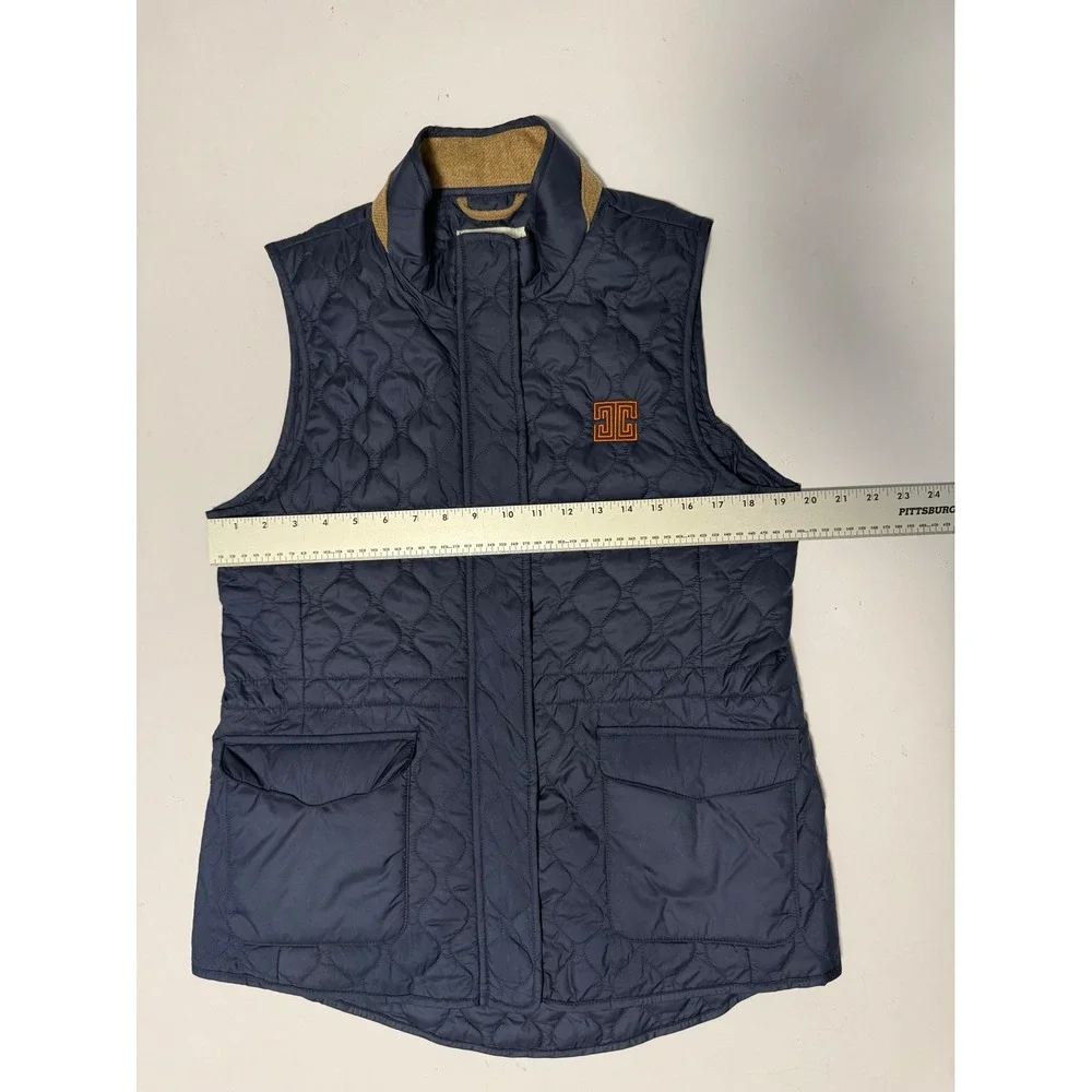 Peter Millar Addison Quilted Vest Navy Blue Brown Lambswool Trim Women Size L